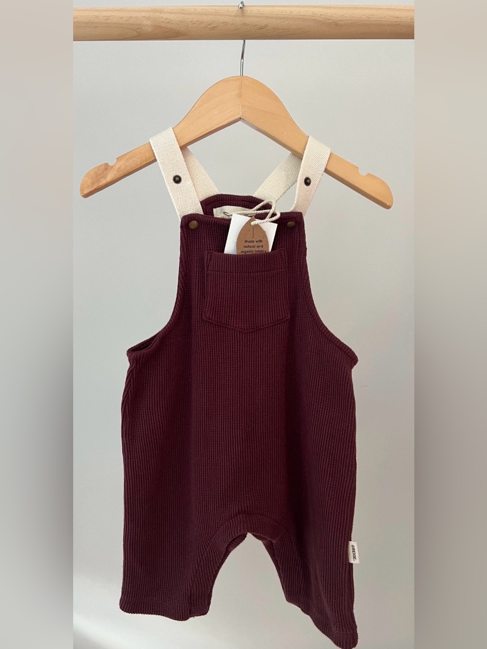 Griege Waffle Burgundy Overalls with Cream Straps 3-6M